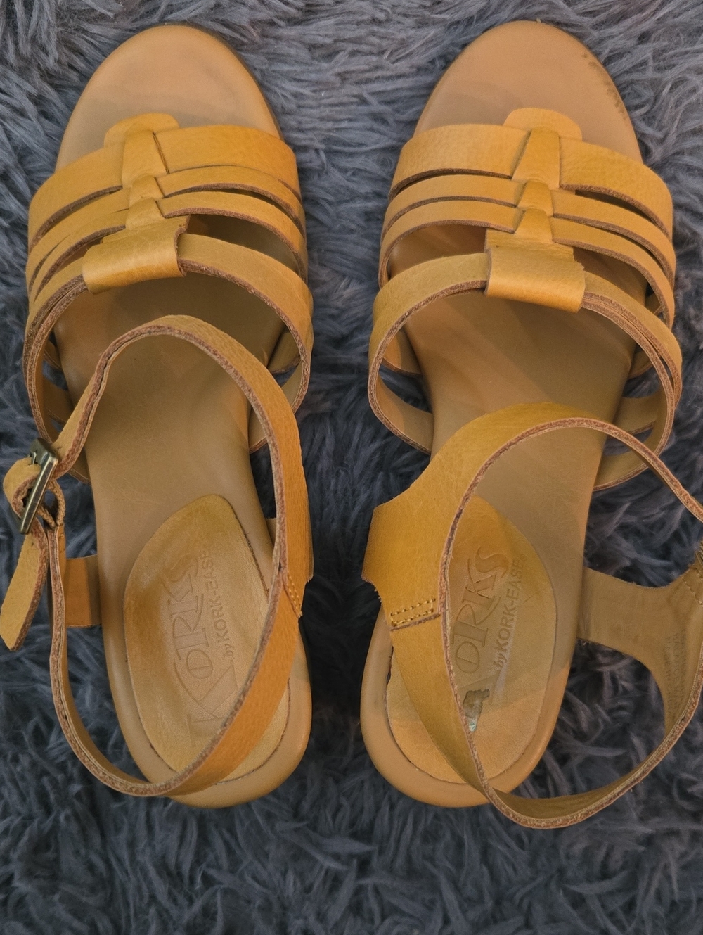 Kork-Ease Mustard Yellow Strappy Women's Sandals SZ 6